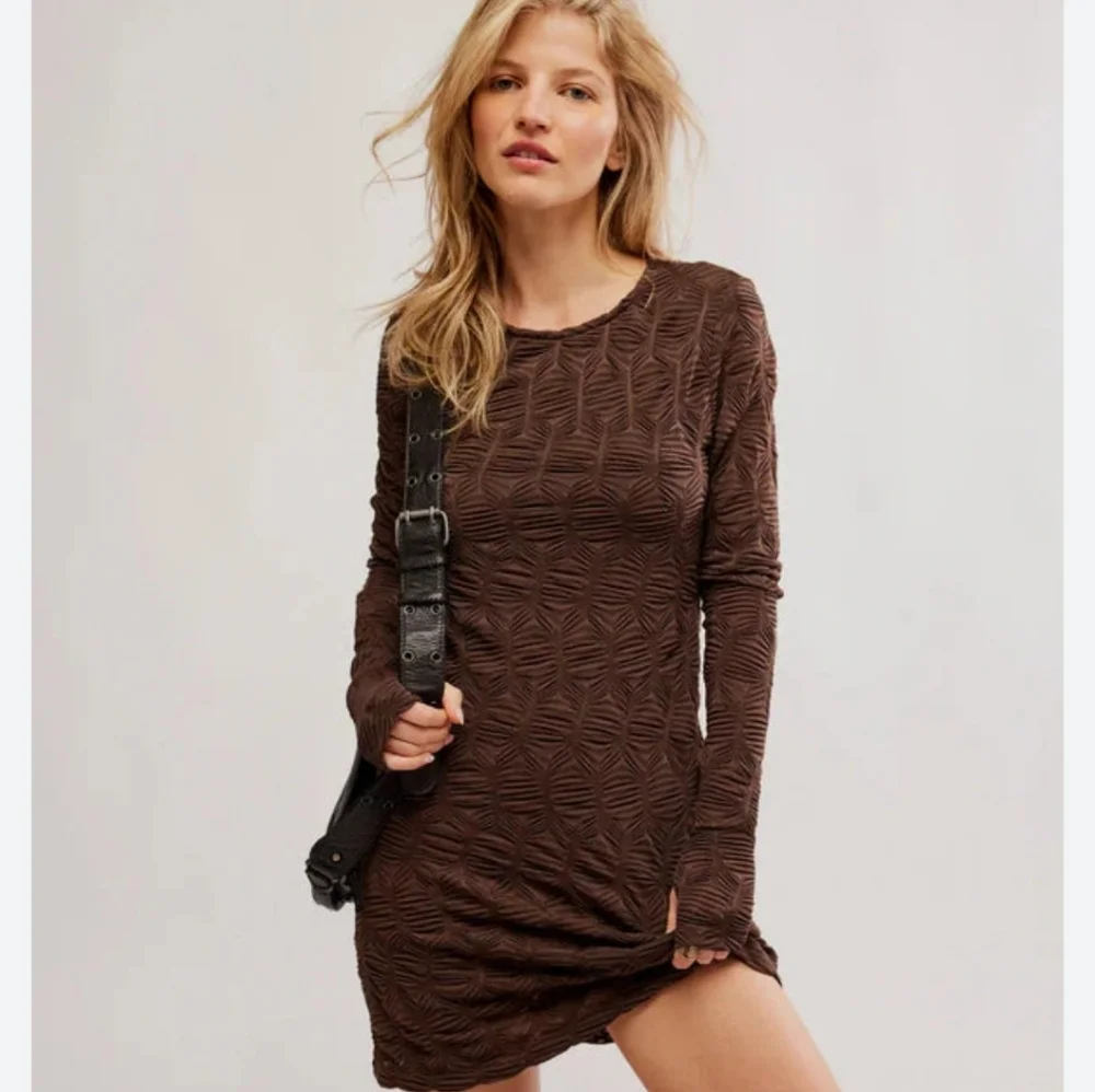 NWT FREE PEOPLE PAULIE mini Dress Textured Boho Chic festival Brown